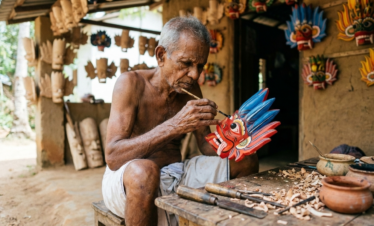 Skilled craftsman at work in Ambalangoda, Sri Lanka, traditional arts and culture