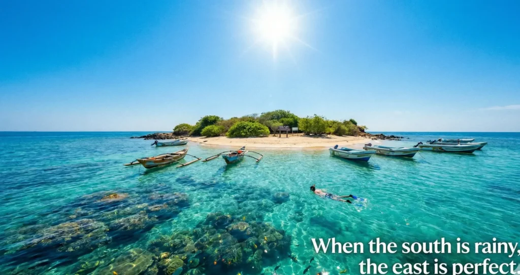 Scenic view of Pigeon Island, Sri Lanka with turquoise waters and tropical travel landscape