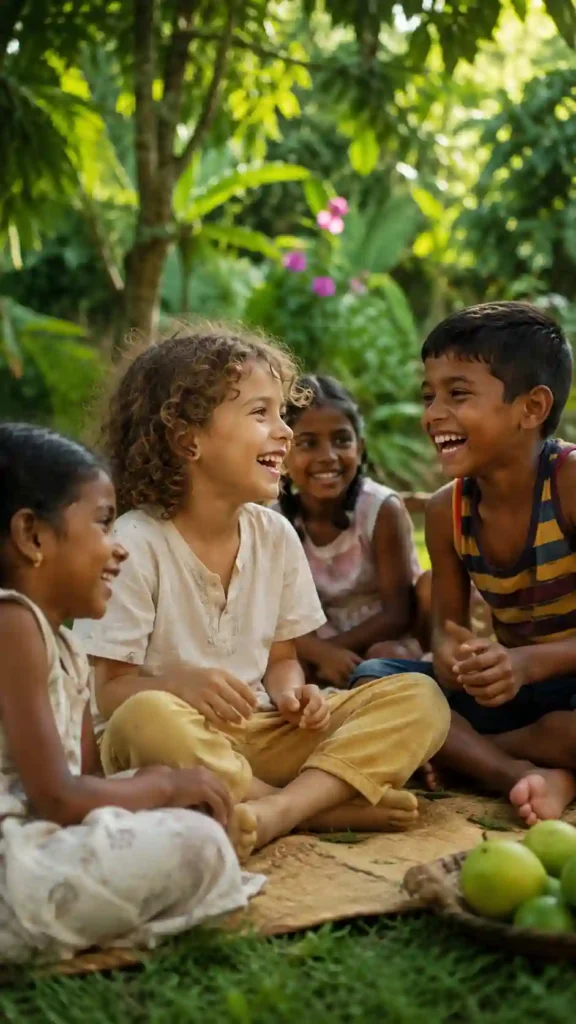 A child sitting peacefully in a Sri Lankan garden with local kids laughing and playing. Pure connection.ceylon signature | Ceylon Signature - Sri Lanka