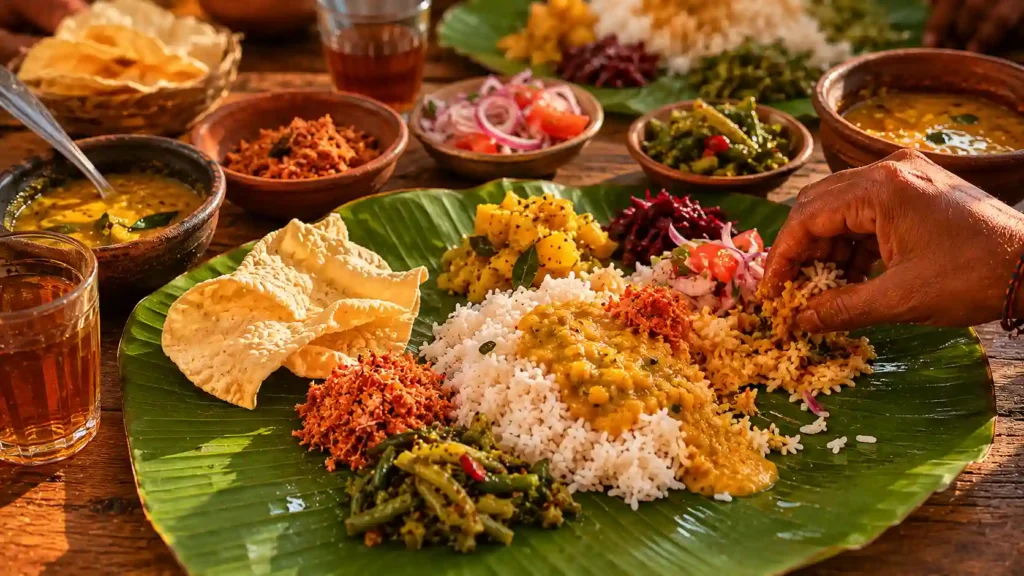 A close up of a simple home cooked Sri Lankan meal served on a banana leaf.ceylon signature | Ceylon Signature - Sri Lanka