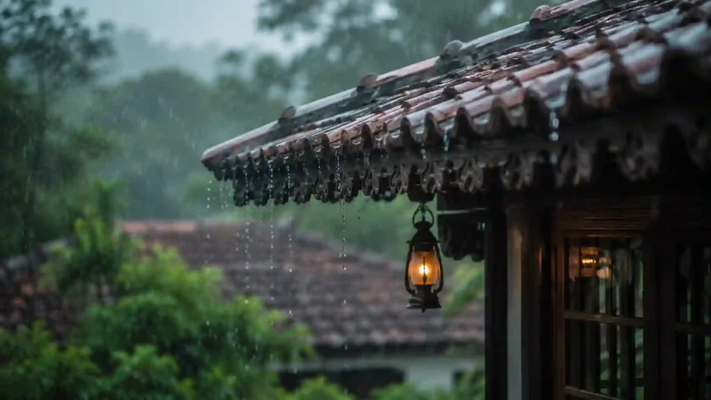 Soft rain falling on a traditional Sri Lankan rooftop | Ceylon Signature - Sri Lanka