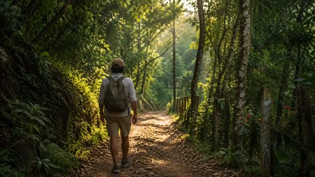 traveler-walking-slowly-along-a-quiet-forest-path