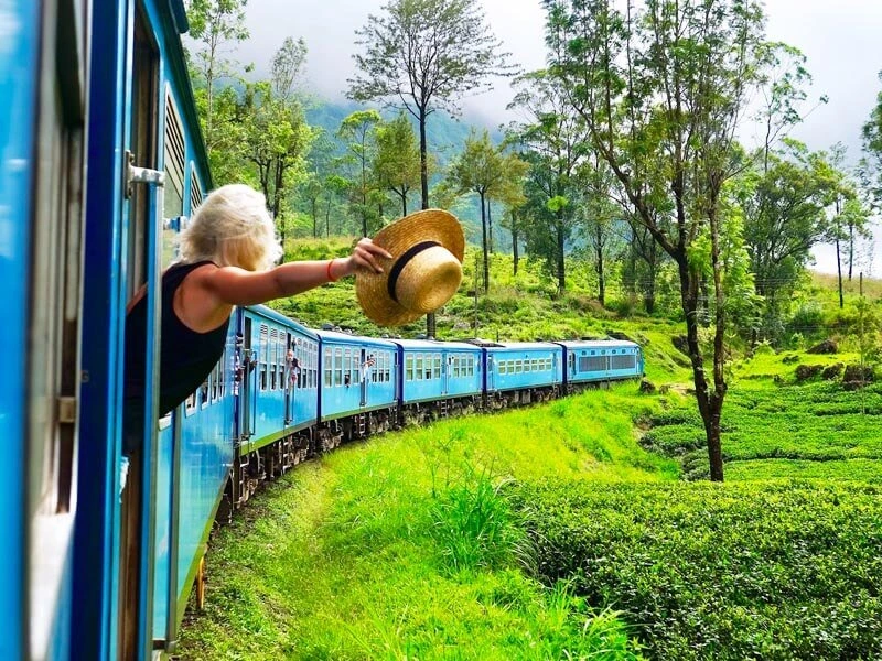 Sri Lanka train travelling through the hill country